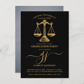 Invitation Law School Gold Script Photo Black Graduation (Devant / Derrière)