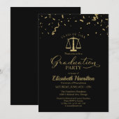 Invitation Law School Graduation Party Gold Confetti Noir (Devant / Derrière)