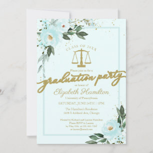 Invitation Law School Graduation Party Gold Turquoise Floral