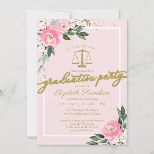 Invitation Law School Graduation Party Hot Pink Floral