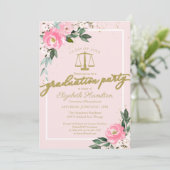 Invitation Law School Graduation Party Hot rose Floral (Debout devant)