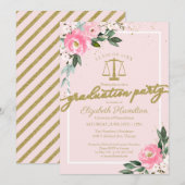 Invitation Law School Graduation Party Hot rose Floral (Devant / Derrière)