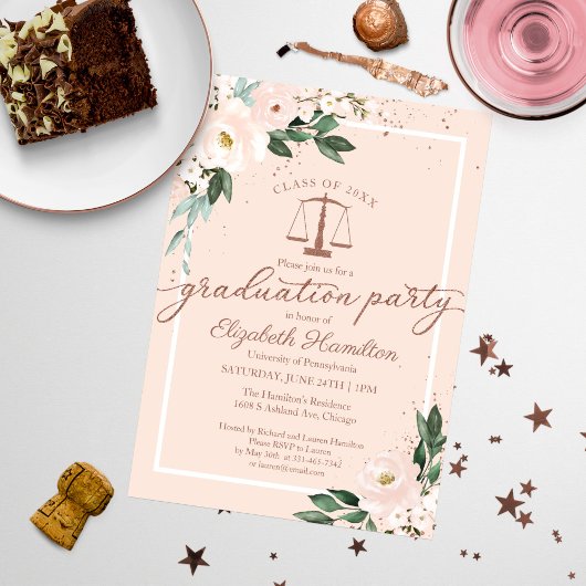 Invitation Law School Graduation Party Pink Blush Floral