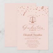 Invitation Law School Graduation Party Rose Gold Confetti (Devant / Derrière)