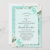 Invitation Law School Graduation Party Turquoise Floral (Devant)