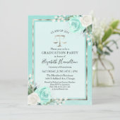 Invitation Law School Graduation Party Turquoise Floral (Debout devant)
