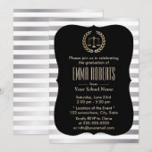 Invitation Law School Modern Silver Stripes Graduation Party (Devant / Derrière)
