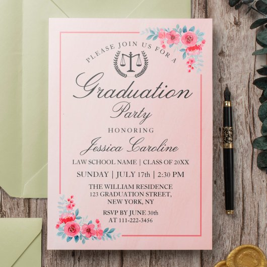 Invitation Law School Moderne Graduation Party Avec Fleurs
