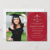 Invitation Law School Photo Red Silver Graduation Party (Devant)