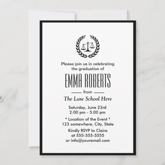 Invitation Law School Simple Plain Black Border Graduation (Devant)