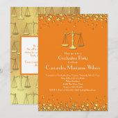 Invitation Lawyer Law School Graduation Party Gold Orange (Devant / Derrière)