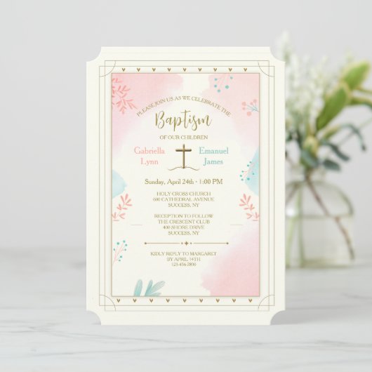 Invitation Layered Religious Pink and Blue (Debout devant)