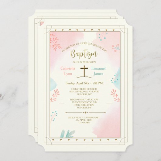 Invitation Layered Religious Pink and Blue (Devant / Derrière)