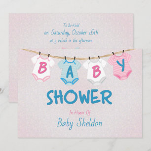 Invitation Layette bébé sur une corde à linge Baby Shower
