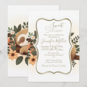 Invitation Lazy sloth sleeping on a branch cartoon (Devant / Derrière)