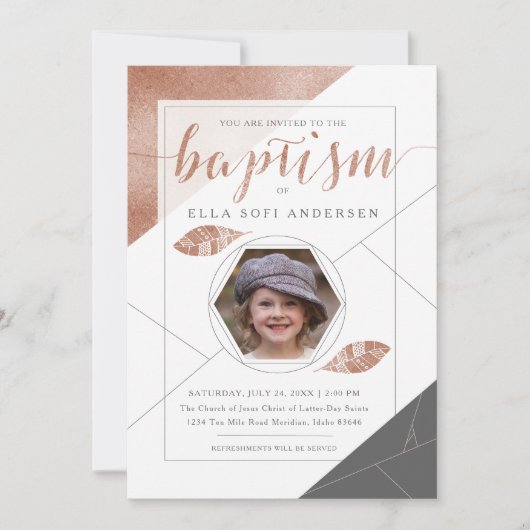 INVITATION LDS BAPTISM | Collection Boho Feather (Devant)