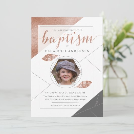 INVITATION LDS BAPTISM | Collection Boho Feather (Debout devant)