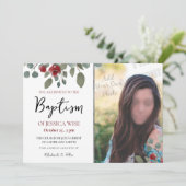 Invitation LDS Baptism Girl Aquarelle Rose Floral (Debout devant)
