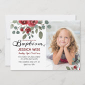 Invitation LDS Baptism Girl Aquarelle Rose Floral (Devant)