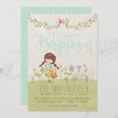 INVITATION LDS BAPTISM | Jolie fille florale migno (Devant / Derrière)