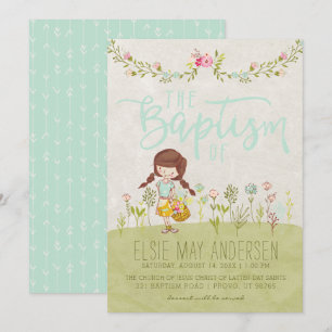 INVITATION LDS BAPTISM   Jolie fille florale migno