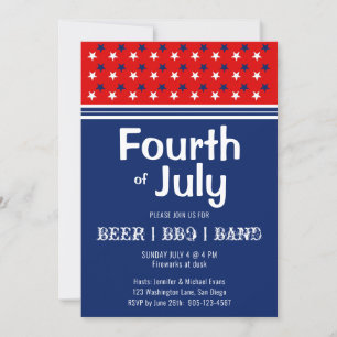Invitation Le 4 juillet BBQ Rouge Blanc Bleu