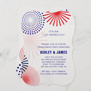 Invitation Le 4 juillet, j'invite un Fiançailles au barbecue