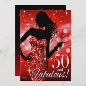 Invitation Le 50e anniversaire de la Bling Sparkle| rouge (Devant / Derrière)