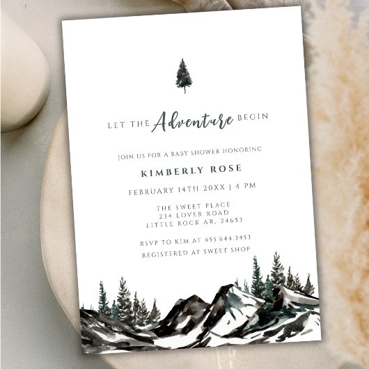 Invitation Le Baby shower Adventure Begin Mountain Forest