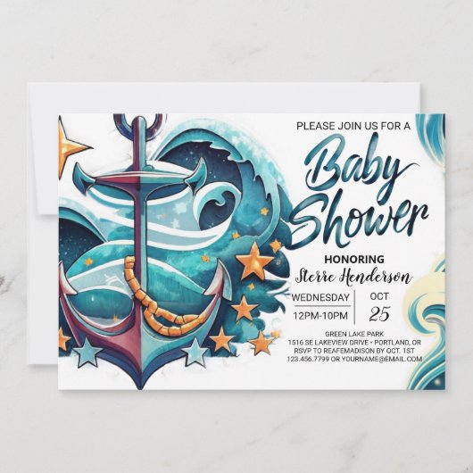 Invitation Le Baby shower bleu Bohemian Boy (Devant)