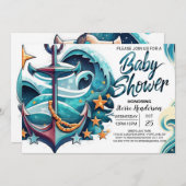 Invitation Le Baby shower bleu Bohemian Boy (Devant / Derrière)