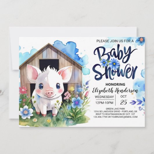 Invitation Le Baby shower bleu de la ferme de la campagne cap (Devant)
