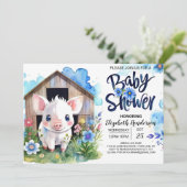 Invitation Le Baby shower bleu de la ferme de la campagne cap (Debout devant)
