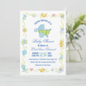 Invitation Le Baby shower bleu et blanc de Sweet Dreams (Debout devant)