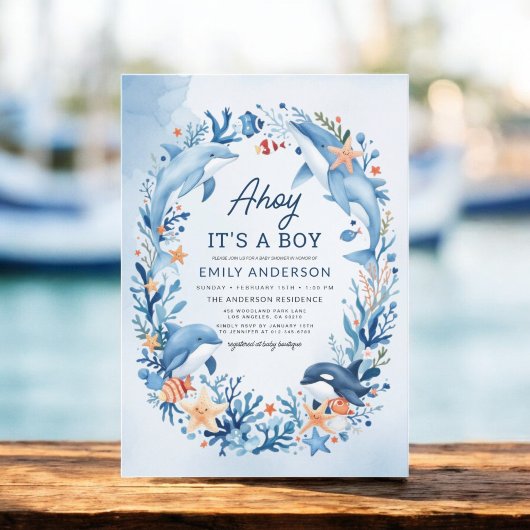 Invitation Le Baby shower bleu sous la mer