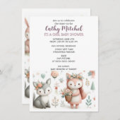 Invitation Le Baby shower "C'est une fille" pour les animaux  (Devant / Derrière)