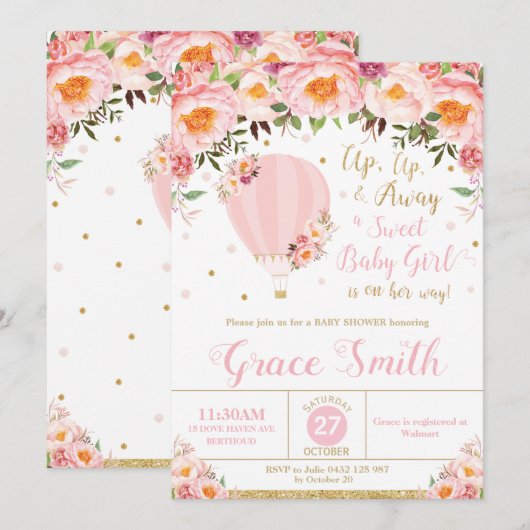 Invitation Le baby shower chaud de ballon à air rougissent (Devant / Derrière)