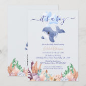 Invitation Le Baby shower d'aquarelle Garçon sous la mer Bale (Devant / Derrière)