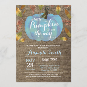 Invitation Le Baby shower d'automne Citrouille Bleu et Burlap