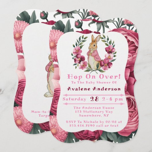 Invitation Le Baby shower d'aventure de Flopsy (Devant / Derrière)