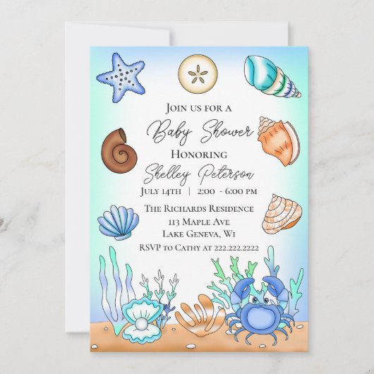 Invitation Le Baby shower De Bord De Mer Bleu (Devant)