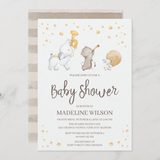 Invitation Le Baby shower de défilé du Safari (Devant / Derrière)