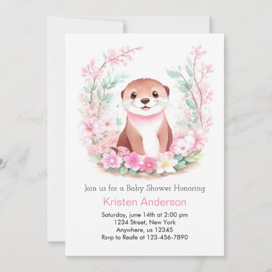 Invitation Le Baby shower de fille de Otter's Wonderland (Devant)