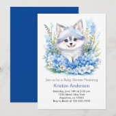 Invitation Le Baby shower de garçon de bois Bleu du loup (Devant / Derrière)