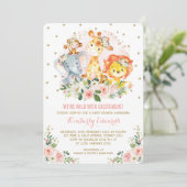 Invitation Le baby shower de jungle de fille rougissent or (Debout devant)