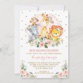 Invitation Le baby shower de jungle de fille rougissent or (Devant)