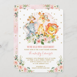 Invitation Le baby shower de jungle de fille rougissent or