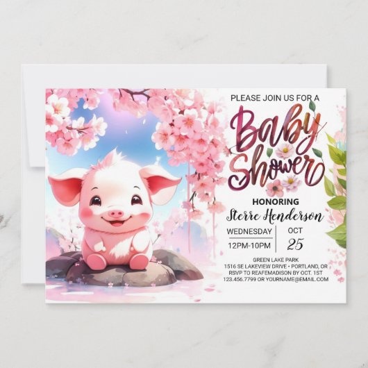 Invitation Le Baby shower de la ferme rose de Fiesta Piglet (Devant)