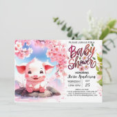 Invitation Le Baby shower de la ferme rose de Fiesta Piglet (Debout devant)