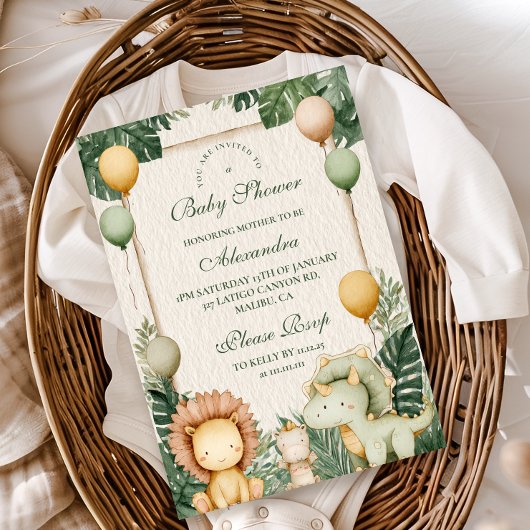 Invitation Le Baby shower de la jungle de Cute Dino